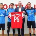 Mesut Özil, Aaron Ramsey, Mark Mitchinson and Lukas Podolski welcome Huawei