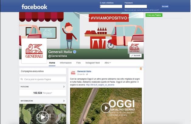 Generali Italia premiata dal digital con 100 mila fan su FB